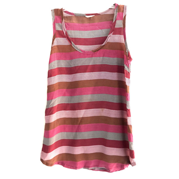 Fossil | Multi Stripe Silk Tank Womens Size XS Red Pullover Scoop Neck - Picture 1 of 7